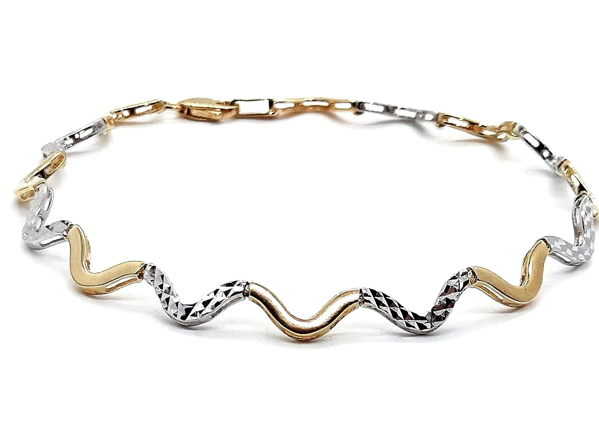 Yellow and White Gold Wave Link Bracelet